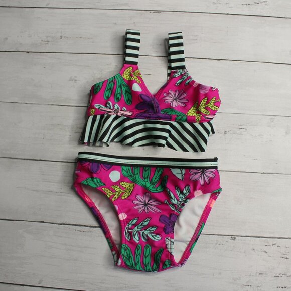 Cat & Jack Baby Girl Bikini Swimsuit Set Size 12 Months 2 Pc Floral - Picture 1 of 4